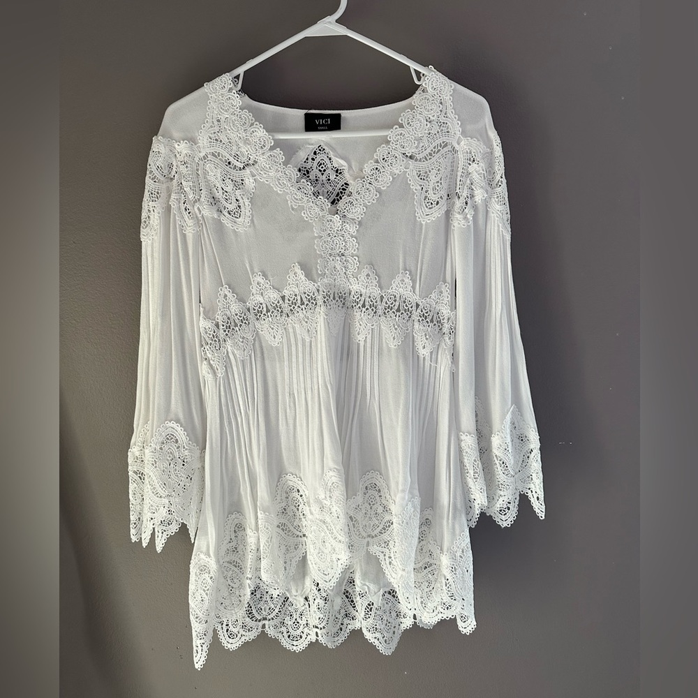 White lace detail blouse